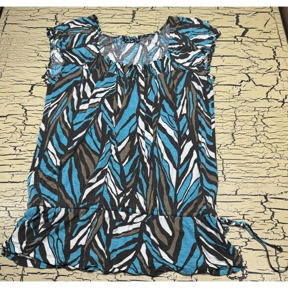 Apt 9 Women's Plus Blue Swirl Stripe Pattern Ruffle Tank Top Shirt Size PM - Picture 5 of 12